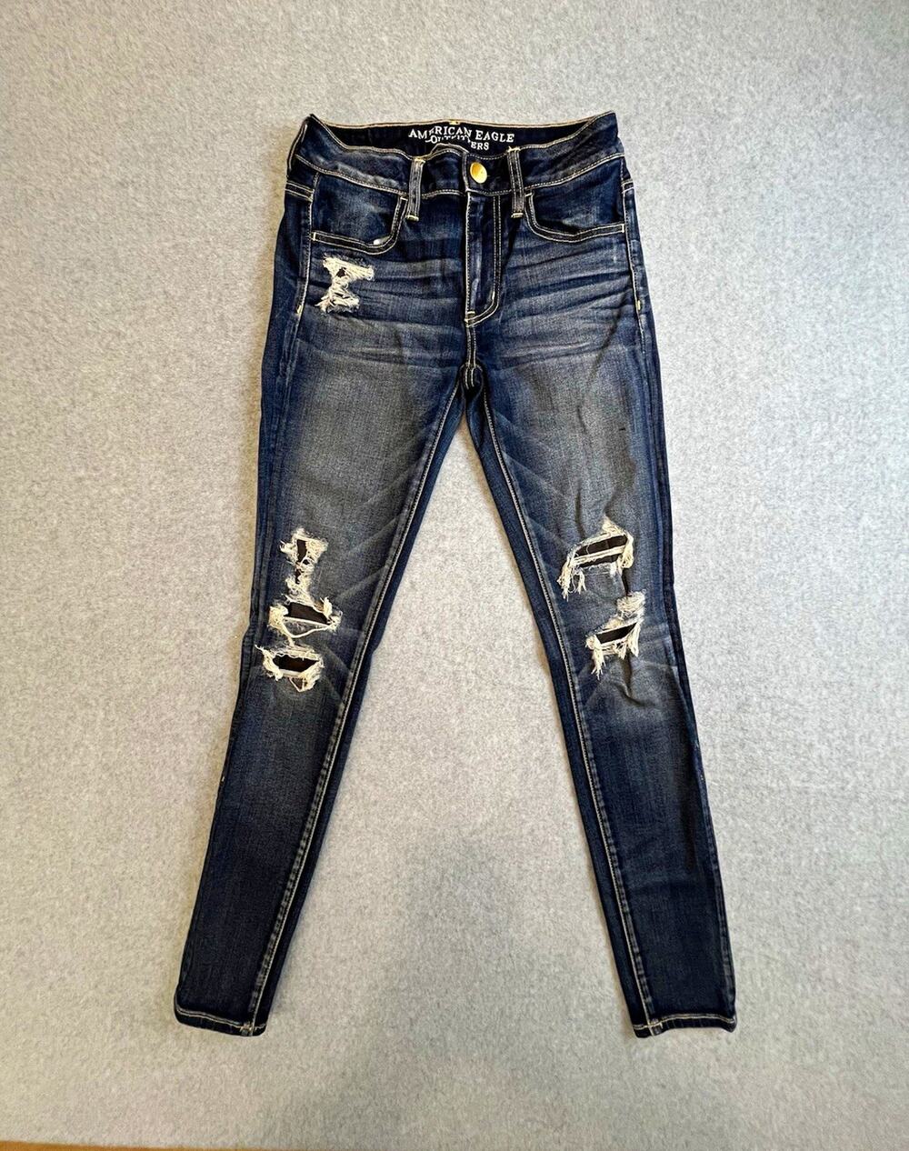 American Eagle Outfitters Womens Jegging Dark Wash Distressed Super Stretch 2